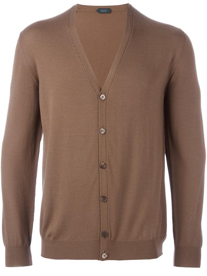 Zanone Buttoned Cardigan, Men's, Size: 50, Brown, Polyamide/wool