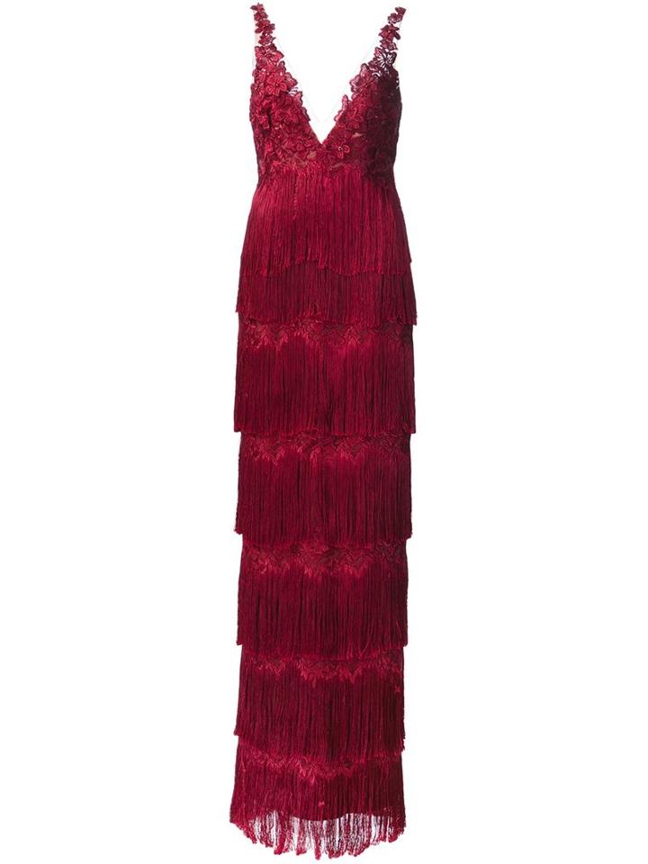 Marchesa Notte Fringed Gown, Women's, Size: 14, Pink/purple, Polyester