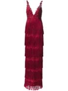 Marchesa Notte Fringed Gown, Women's, Size: 14, Pink/purple, Polyester