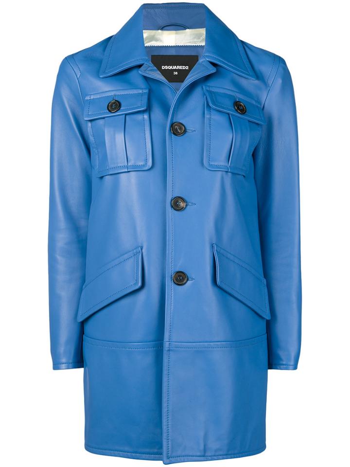 Dsquared2 Leather Cobalt Coat - Blue