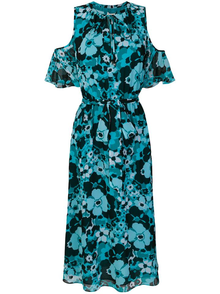 Michael Michael Kors Floral Cold Shoulder Dress - Blue
