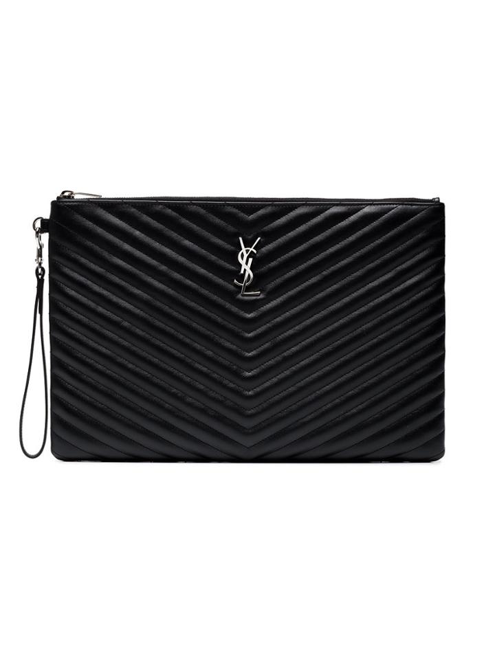 Saint Laurent Black Monogramme Large Quilted Leather Pouch