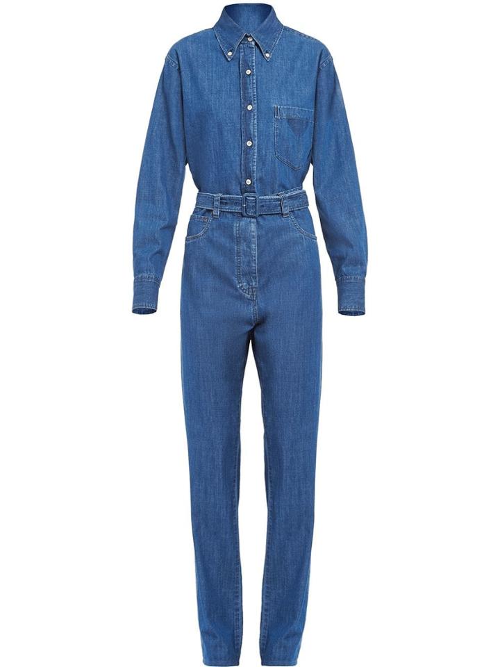 Prada Belted Utility Jumpsuit - Blue