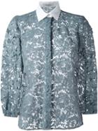 Valentino Floral Lace Shirt, Women's, Size: 40, Blue, Cotton/polyamide/viscose