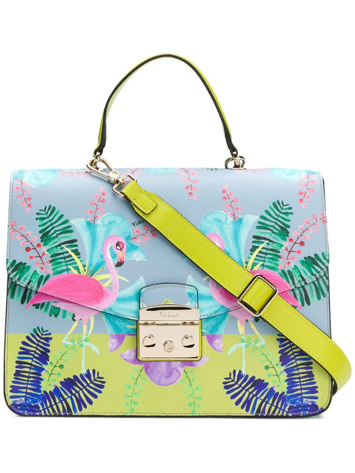 Furla Flamingo Print Metropolis Bag - Blue