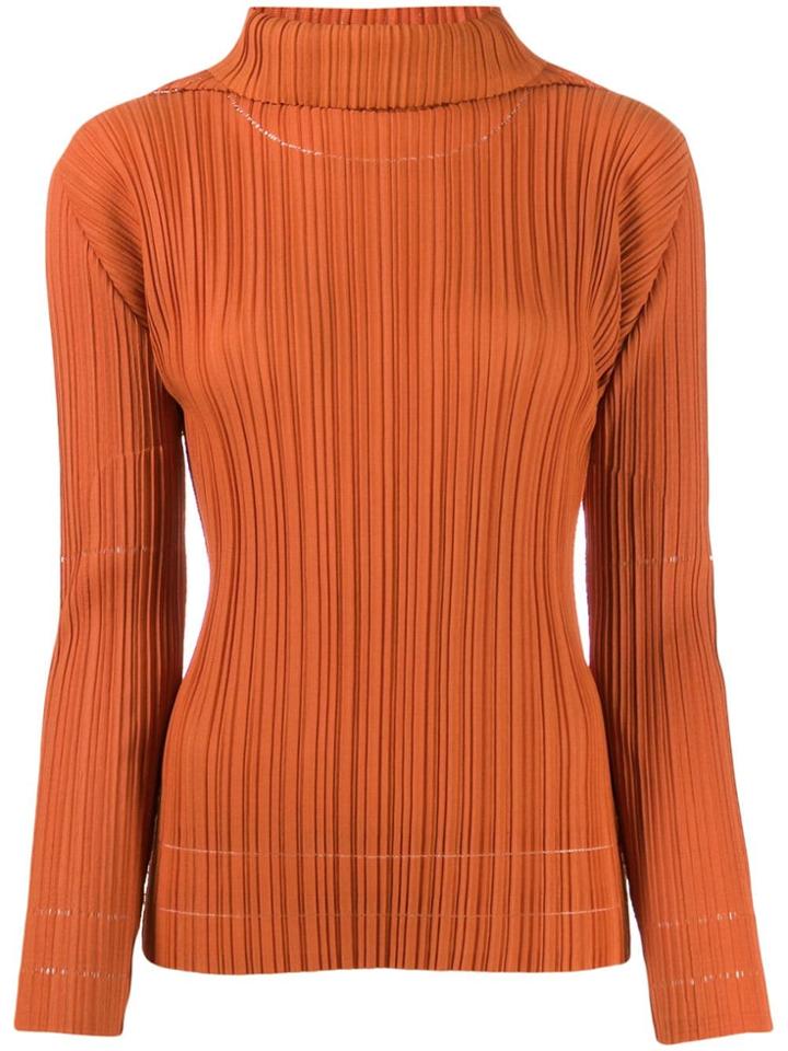 Pleats Please Issey Miyake Pleated Roll Neck Top - Orange