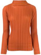 Pleats Please Issey Miyake Pleated Roll Neck Top - Orange