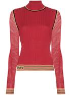 Fendi Ribbed Knit Turtleneck Top - Red