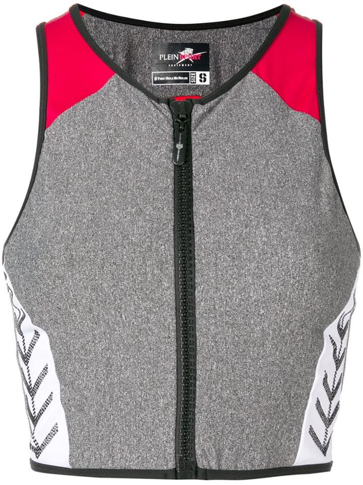 Plein Sport Logo Print Sports Top - Grey