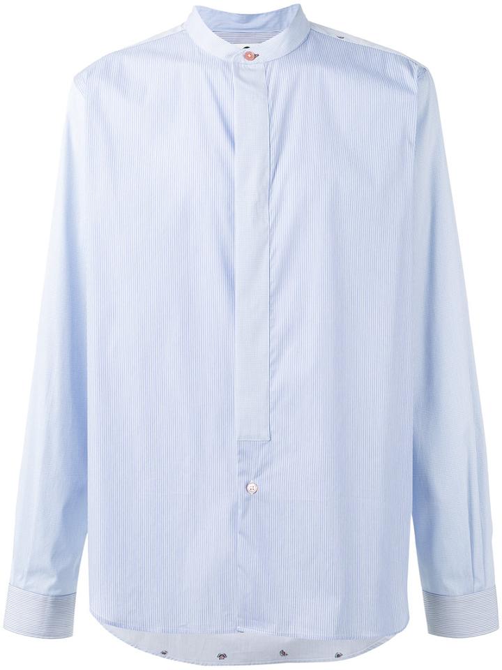Ps By Paul Smith Mandarin Neck Shirt, Men's, Size: Xxl, Blue, Cotton/polyamide/spandex/elastane