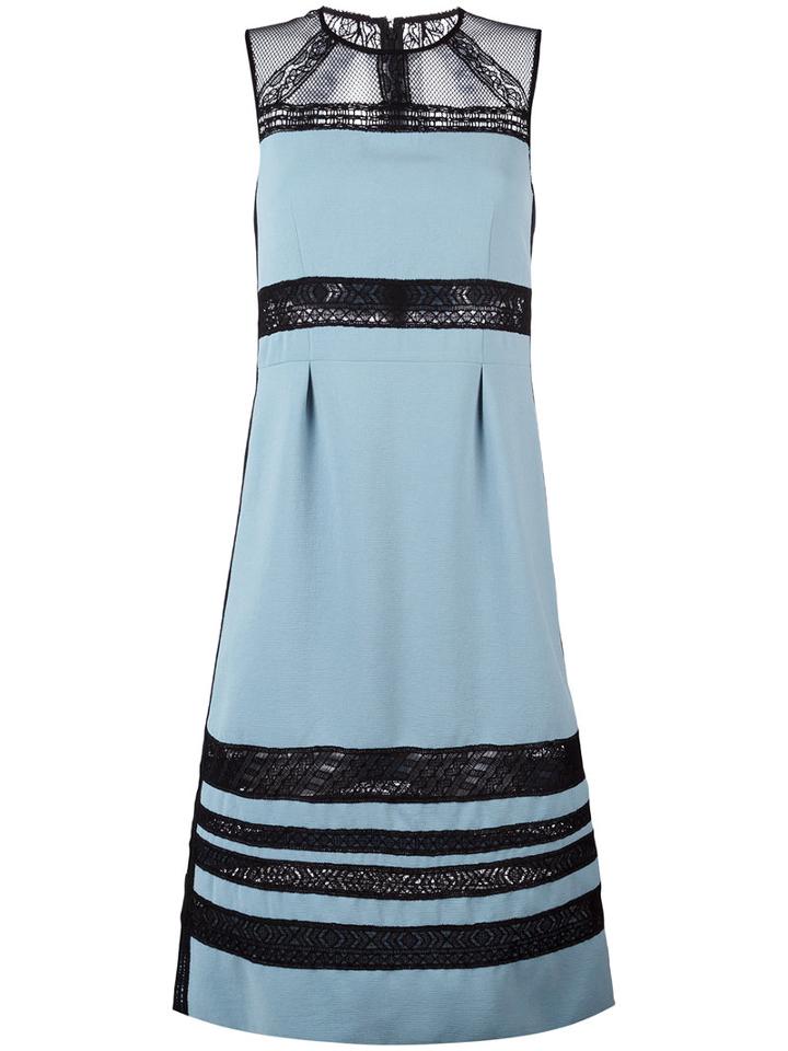 Bottega Veneta Lace Panel Mid-length Dress, Women's, Size: 44, Blue, Polyamide/polyester