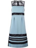 Bottega Veneta Lace Panel Mid-length Dress, Women's, Size: 44, Blue, Polyamide/polyester