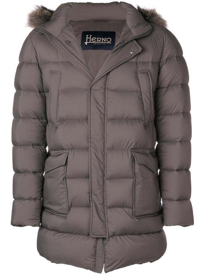 Herno Patch Pocket Fur-trimmed Puffer Coat - Grey