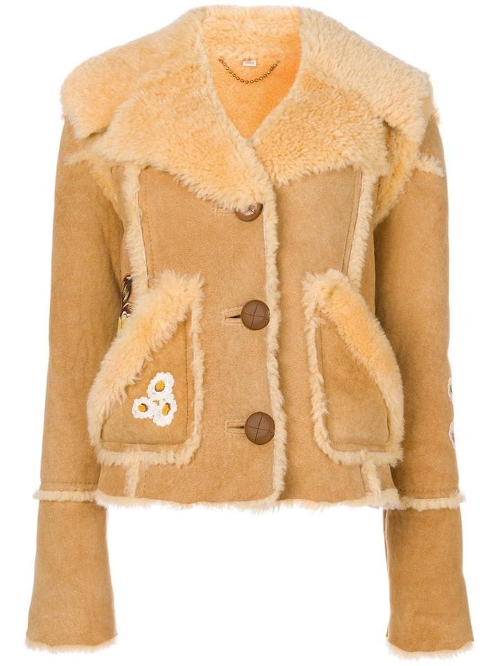 Coach Eagle Raggedy Shearling Jacket - Yellow