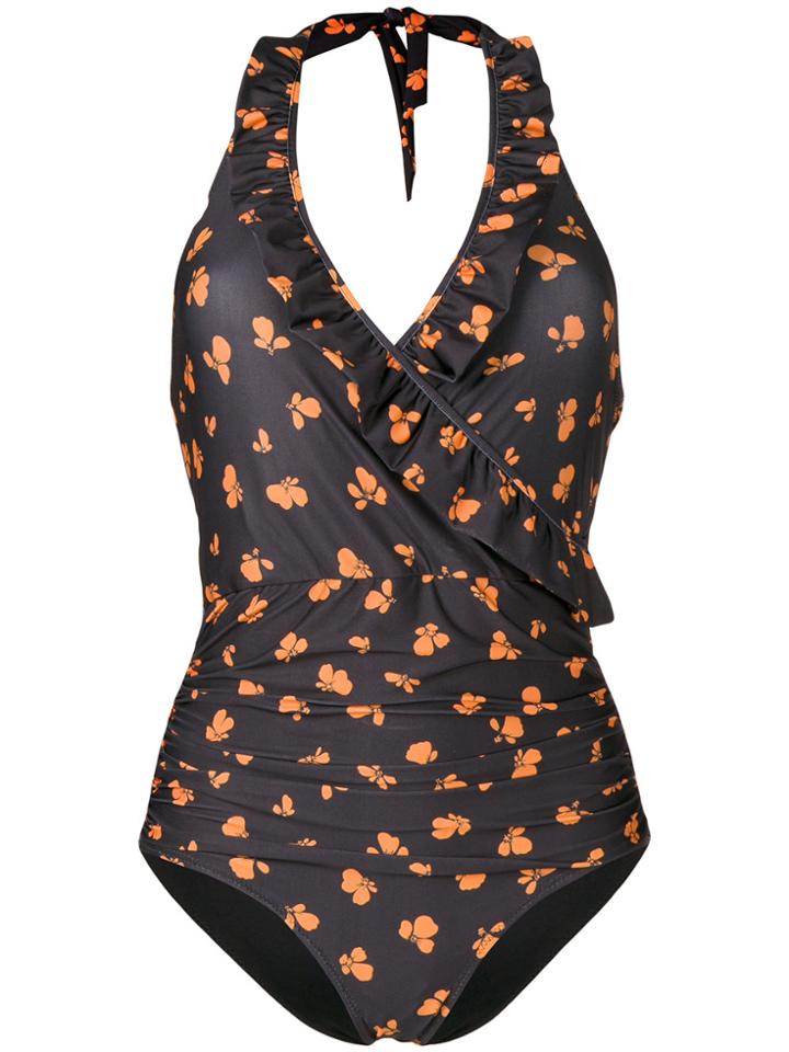 Ganni Floral Print Swimsuit - Black
