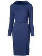 Carolina Herrera Fur Collar Midi Dress - Blue