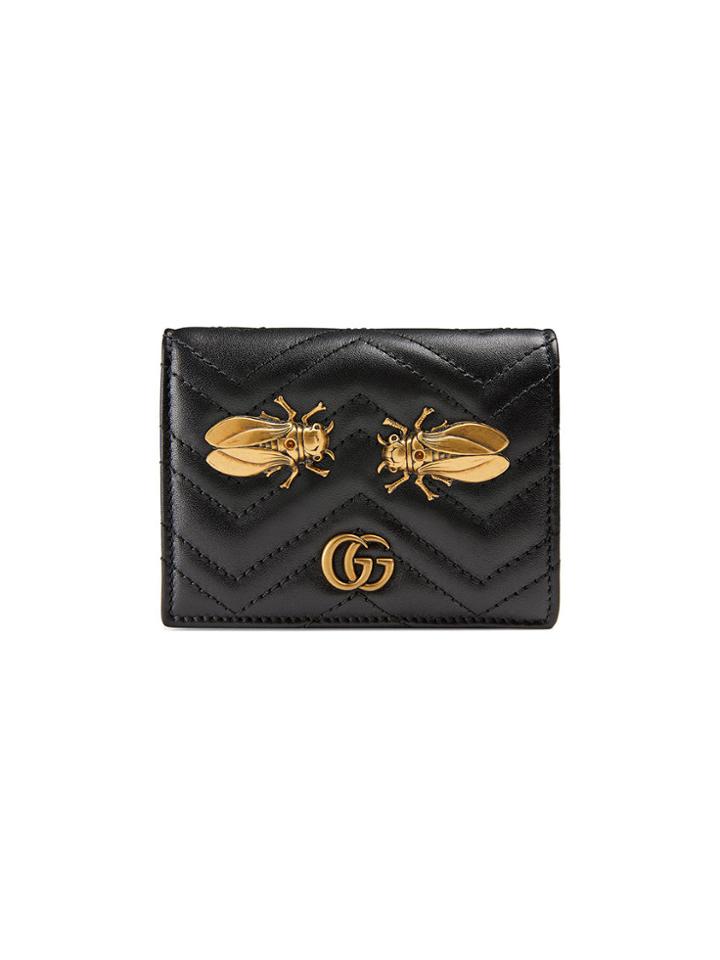 Gucci Gg Marmont Cicada Stud Card Case - Black