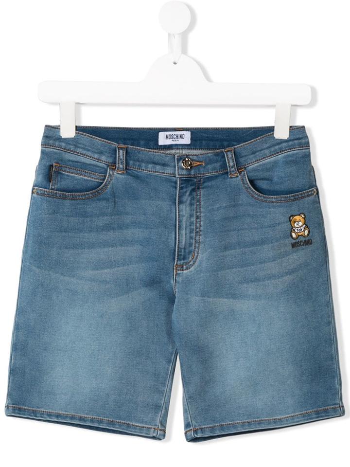 Moschino Kids Teen Teddy Bear Denim Shorts - Blue