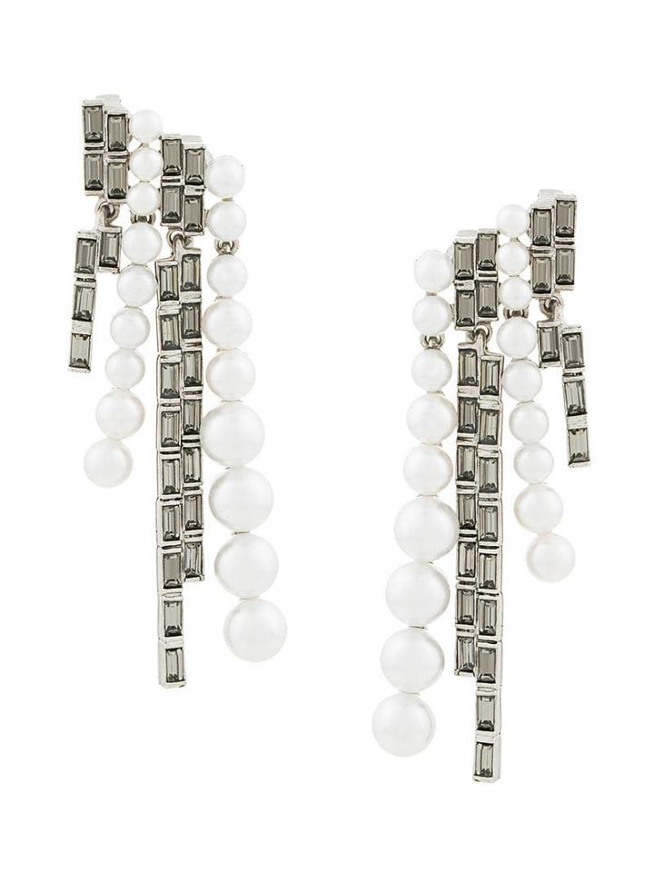 Oscar De La Renta Faux-pearl Baguette Earrings - Metallic