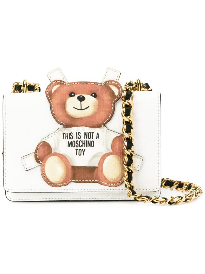 Moschino Toy Bear Paper Cut Out Crossbody Bag, Women's, White, Calf Leather