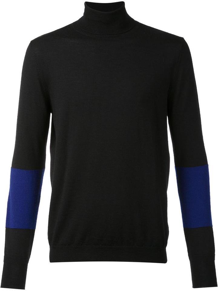 F.s.z Contrast Sleeve Turtleneck Jumper, Men's, Size: Large, Black, Cashmere/wool