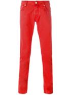 Jacob Cohen Tapered Trousers, Men's, Size: 33, Red, Cotton/spandex/elastane