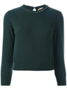 No21 Embellished Neck Cropped Jumper, Women's, Size: 44, Green, Virgin Wool/cashmere