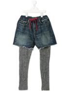Denim Dungaree Layered Shorts And Leggings - Blue
