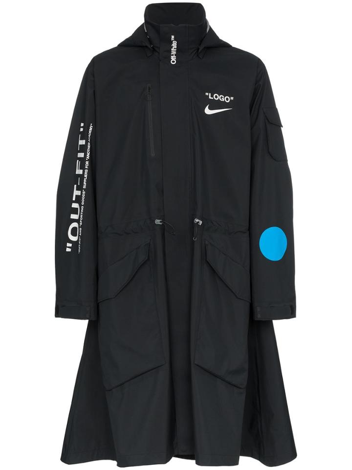 Nike X Off-white Logo Print Hooded Long Jacket - Black