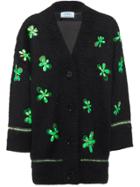 Prada Floral Appliqué Cardigan - Black