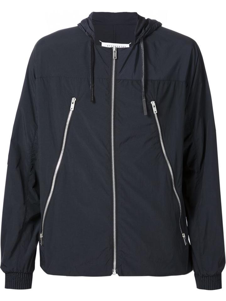Maison Margiela Zip Detail Hooded Jacket, Men's, Size: 48, Black, Calf Leather/cotton/polyester/polyamide