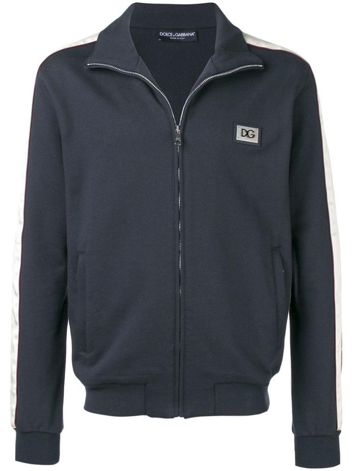 Dolce & Gabbana Logo Patch Zip-up Jacket - Blue