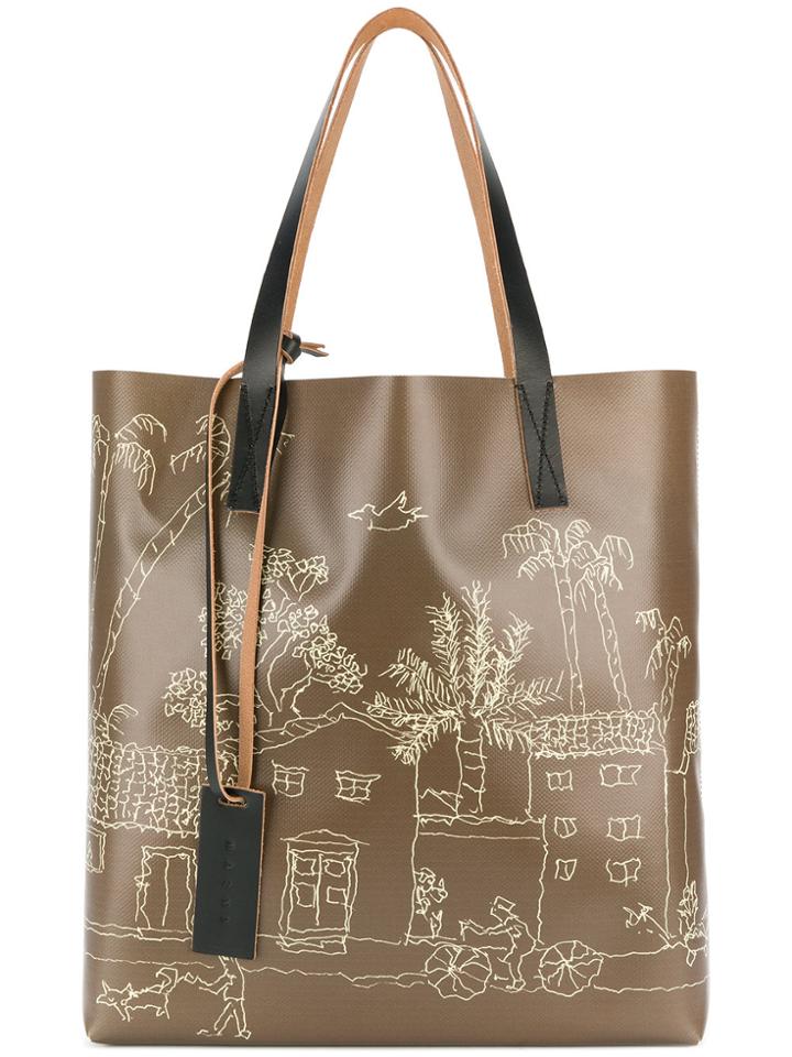 Marni Printed Shopping Bag - Brown