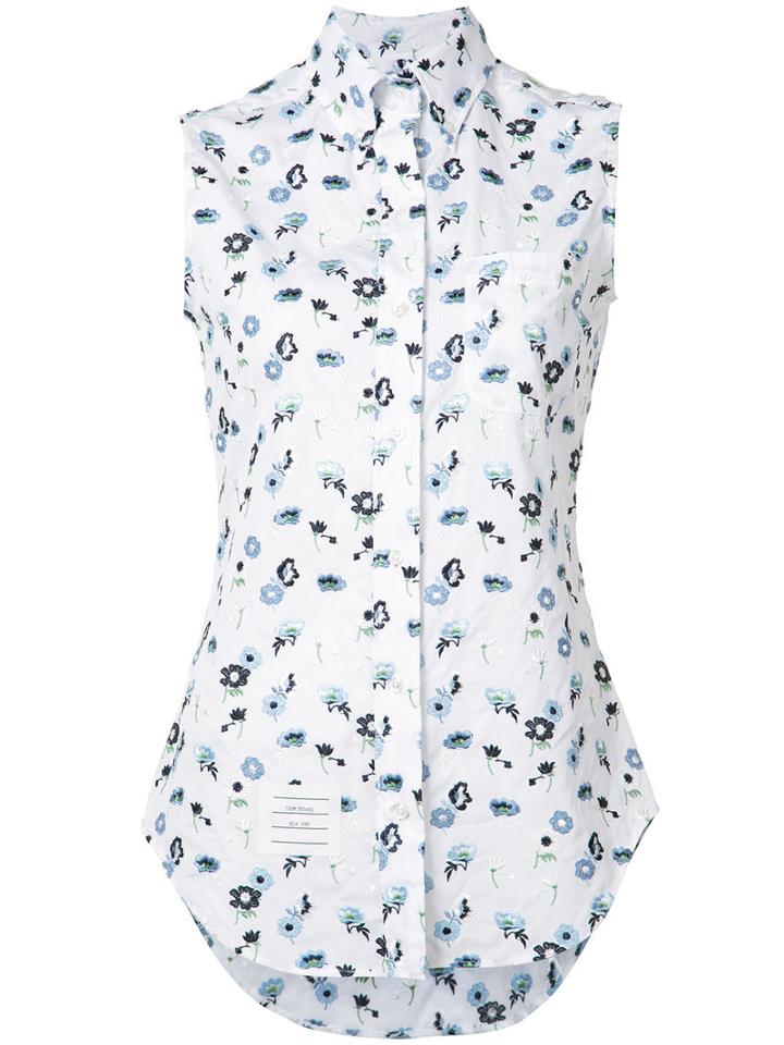 Thom Browne Sleeveless Floral Print Shirt, Women's, Size: 38, White, Cotton