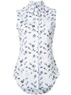 Thom Browne Sleeveless Floral Print Shirt, Women's, Size: 38, White, Cotton