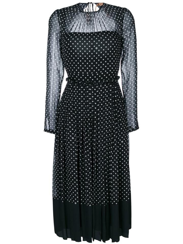 No21 - Polka Dot Pleated Dress - Women - Silk - 40, Black, Silk