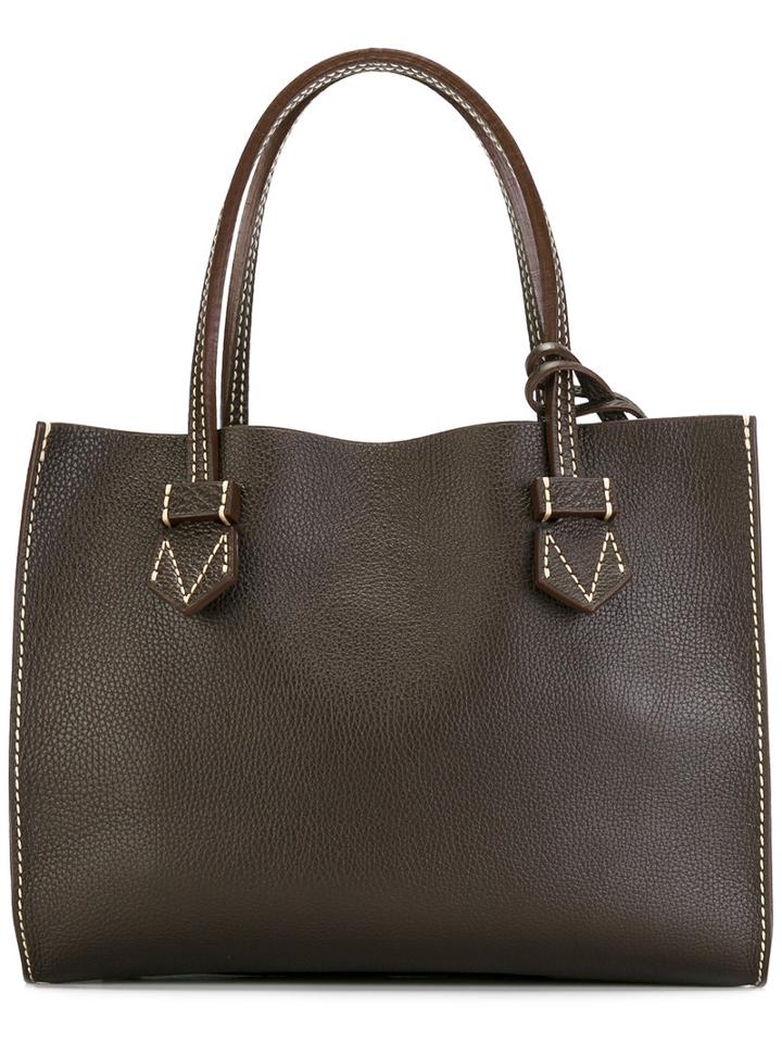 Moreau Checked Trim Tote Bag, Women's, Brown, Calf Leather/goat Skin