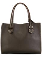 Moreau Checked Trim Tote Bag, Women's, Brown, Calf Leather/goat Skin