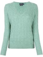 Polo Ralph Lauren Cable Knit V Neck Jumper, Women's, Size: Large, Green, Cashmere