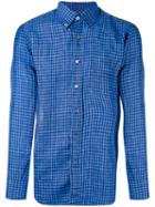 Canali Checked Shirt, Men's, Size: Large, Blue, Linen/flax