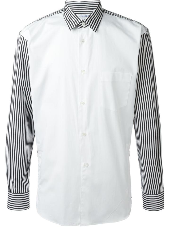 Comme Des Garçons Shirt Striped Panel Shirt, Men's, Size: L, Black, Cotton