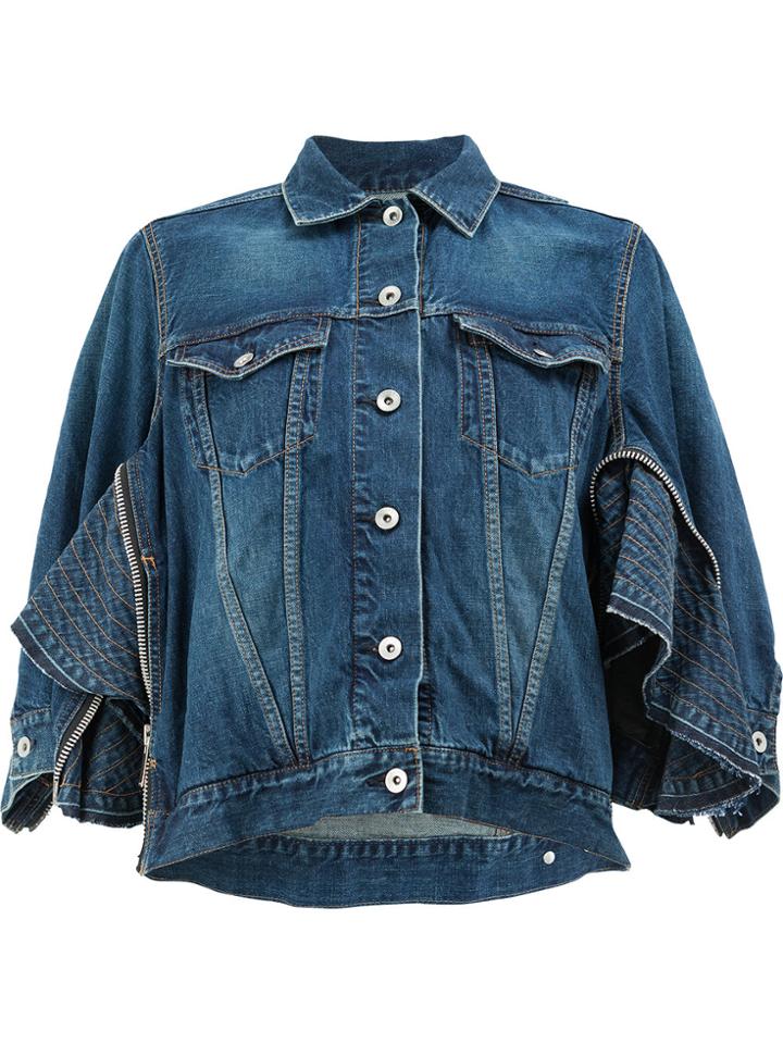 Sacai Zip Embellished Denim Jacket - Blue