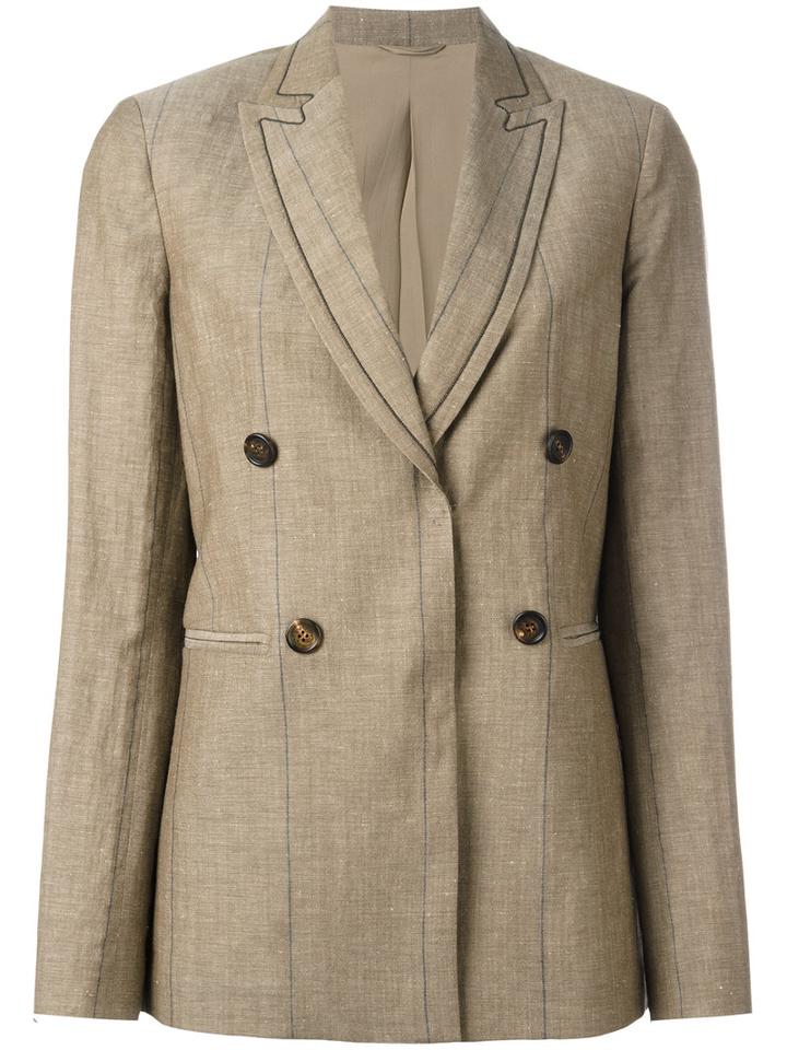 Brunello Cucinelli Button Up Blazer, Women's, Size: 42, Brown, Silk/linen/flax/acetate/virgin Wool