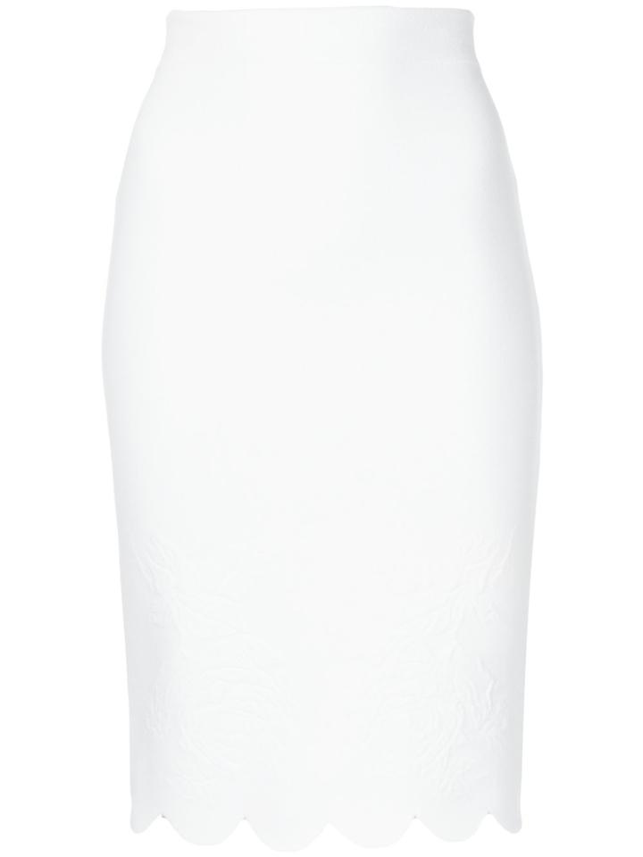 Alexander Mcqueen Scalloped Hem Pencil Skirt - White