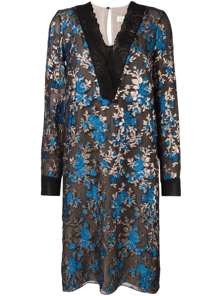 Lanvin Lace Accent Floral Dress
