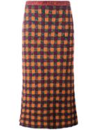 Miu Miu Checked Knitted Skirt, Women's, Size: 42, Yellow/orange, Polyamide/mohair/wool/virgin Wool