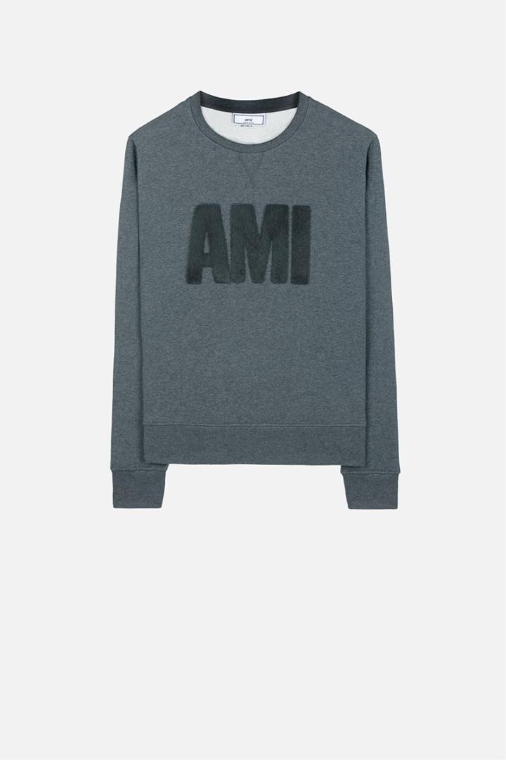 Ami Alexandre Mattiussi Textured Logo Sweatshirt, Men's, Size: Xl, Grey, Cotton