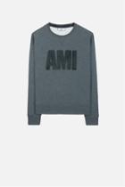 Ami Alexandre Mattiussi Textured Logo Sweatshirt, Men's, Size: Xl, Grey, Cotton