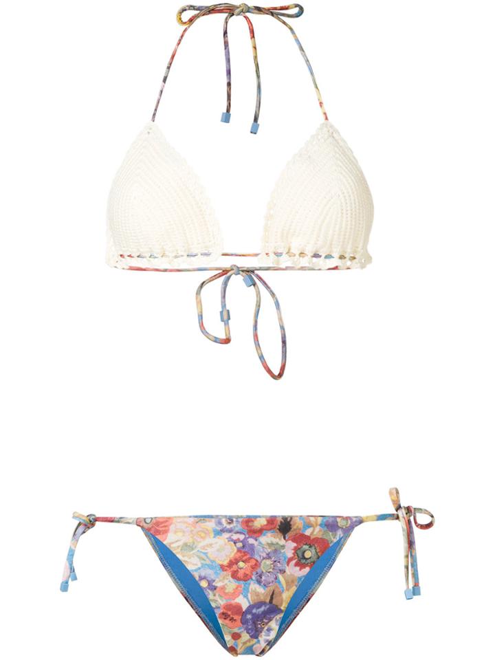 Zimmermann Floral Print Halterneck Bikini - Nude & Neutrals
