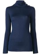 Balmain Fine Knit High Neck Sweater - Blue